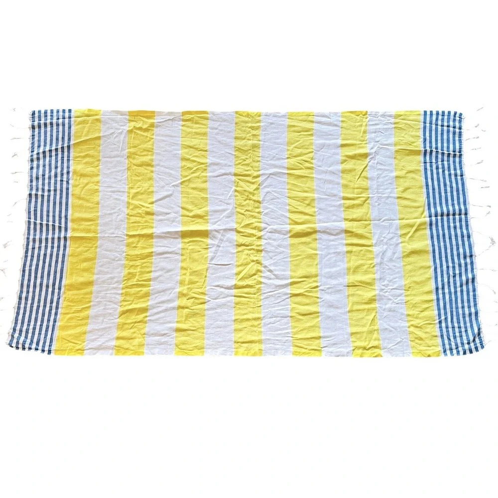 Nautical Striped Beach Throw 100% Cotton Oversized Tassel Towel Preppy Coastal